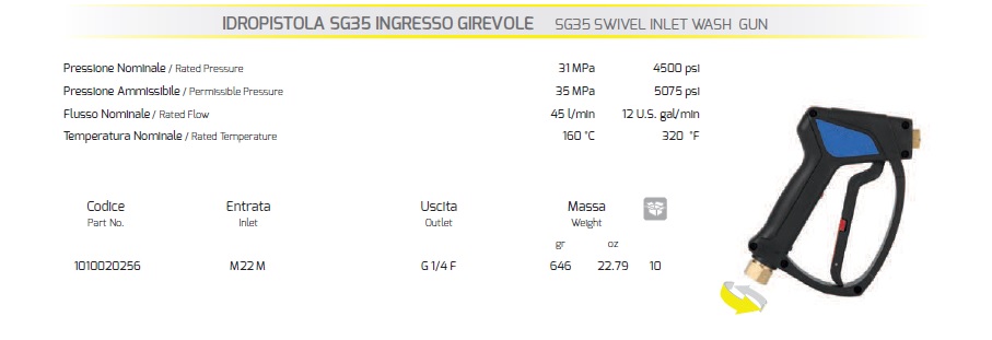 RUČICA PIŠTOLJA 310 bara 22X1,5 na 1/4 OKRETNA